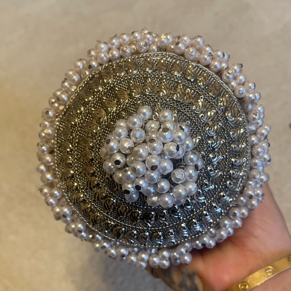 RAMLA cocktail pearl bag silver clutch handbag wristlet - Picture 9 of 17